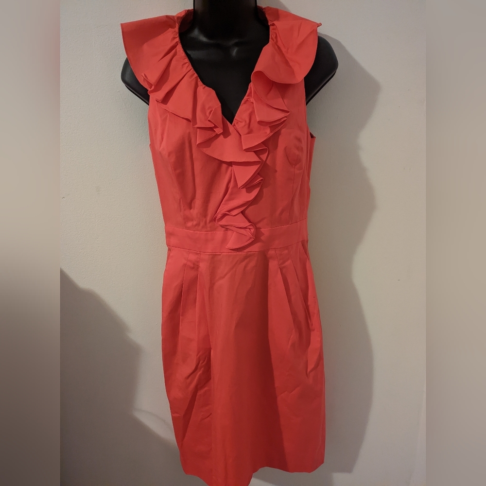 Ralph Lauren Coral Ruffle-Front Midi Dress
